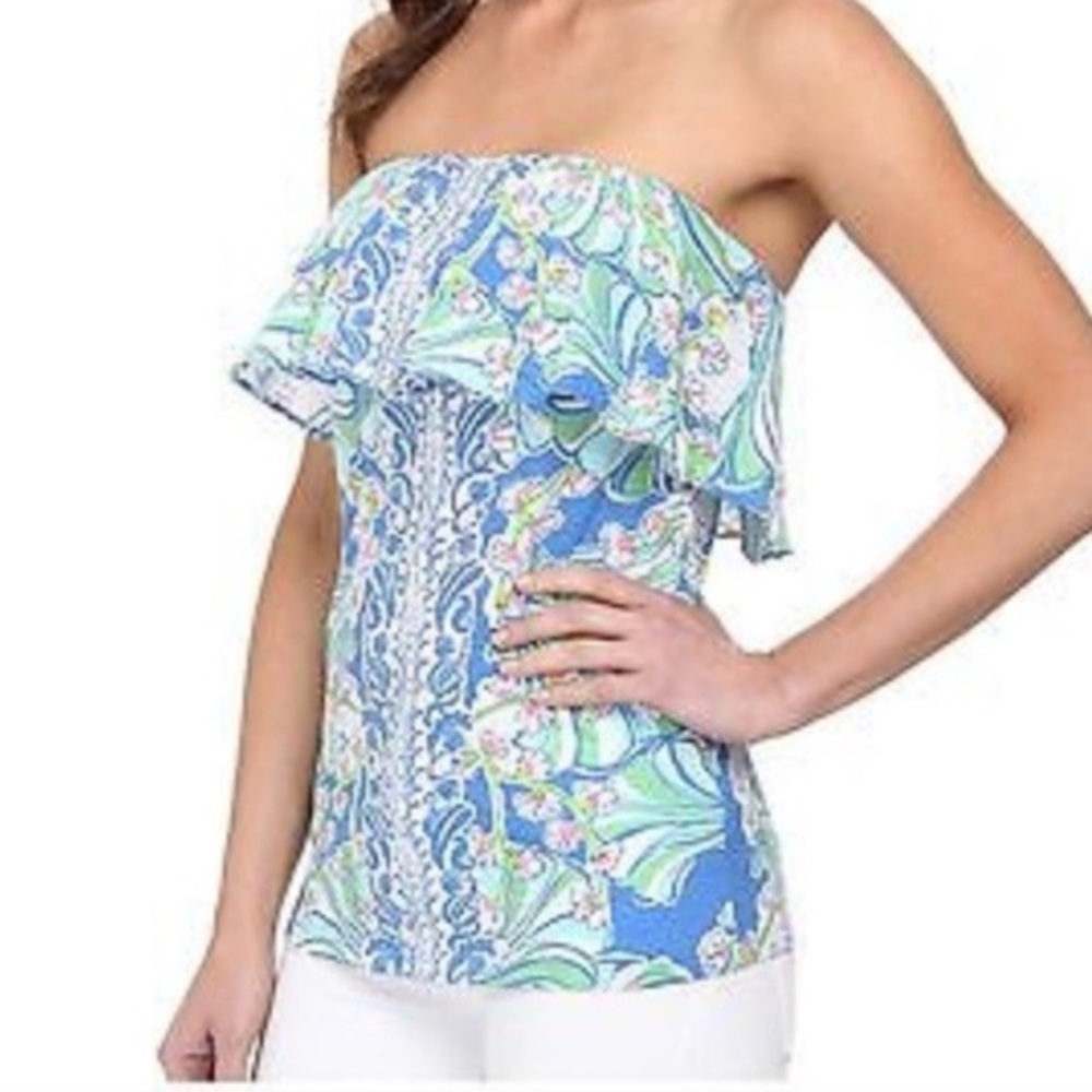 lilly pulitzer wiley ruffle bay blue tube top